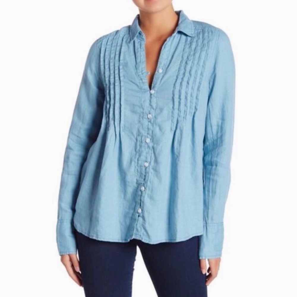 FREE PEOPLE LINEN BLOUSE BLUE M